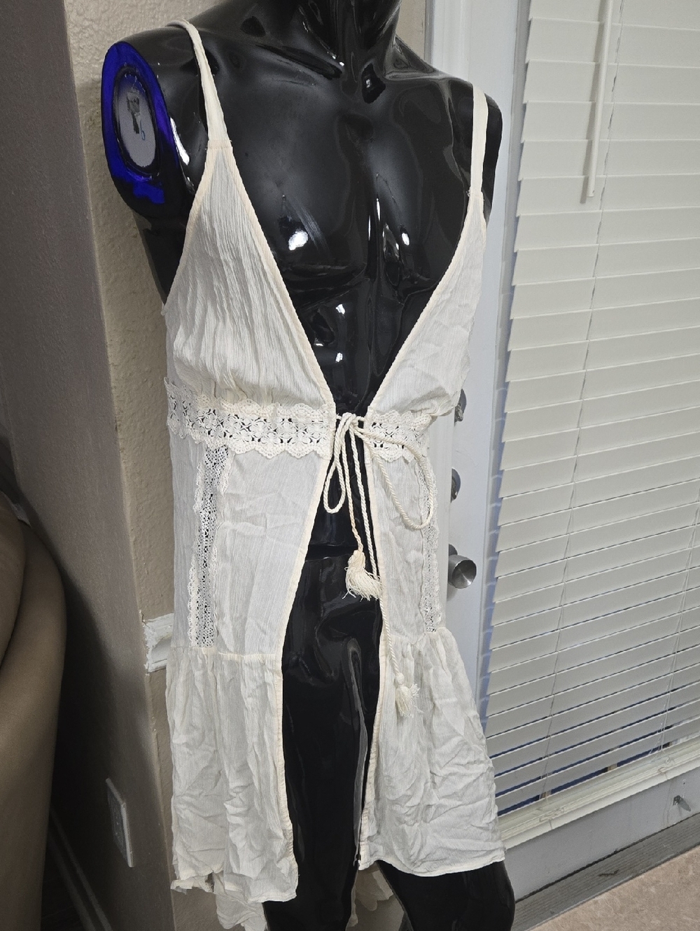 Xhilaration Cream Lace-Trim Tie-Front Sleeveless Cover-Up